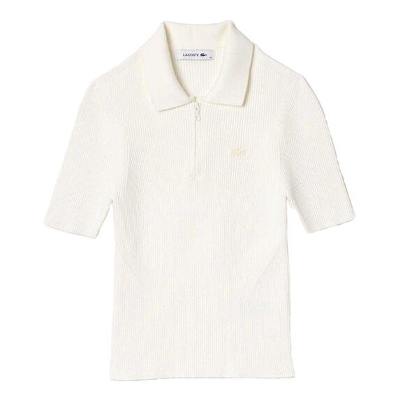Lacoste Womens/Ladies Rib Knit Quarter Zip Polo Shirt / White